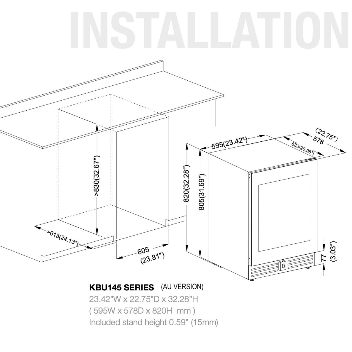 Under Bench Wine & Bar Fridge Combo