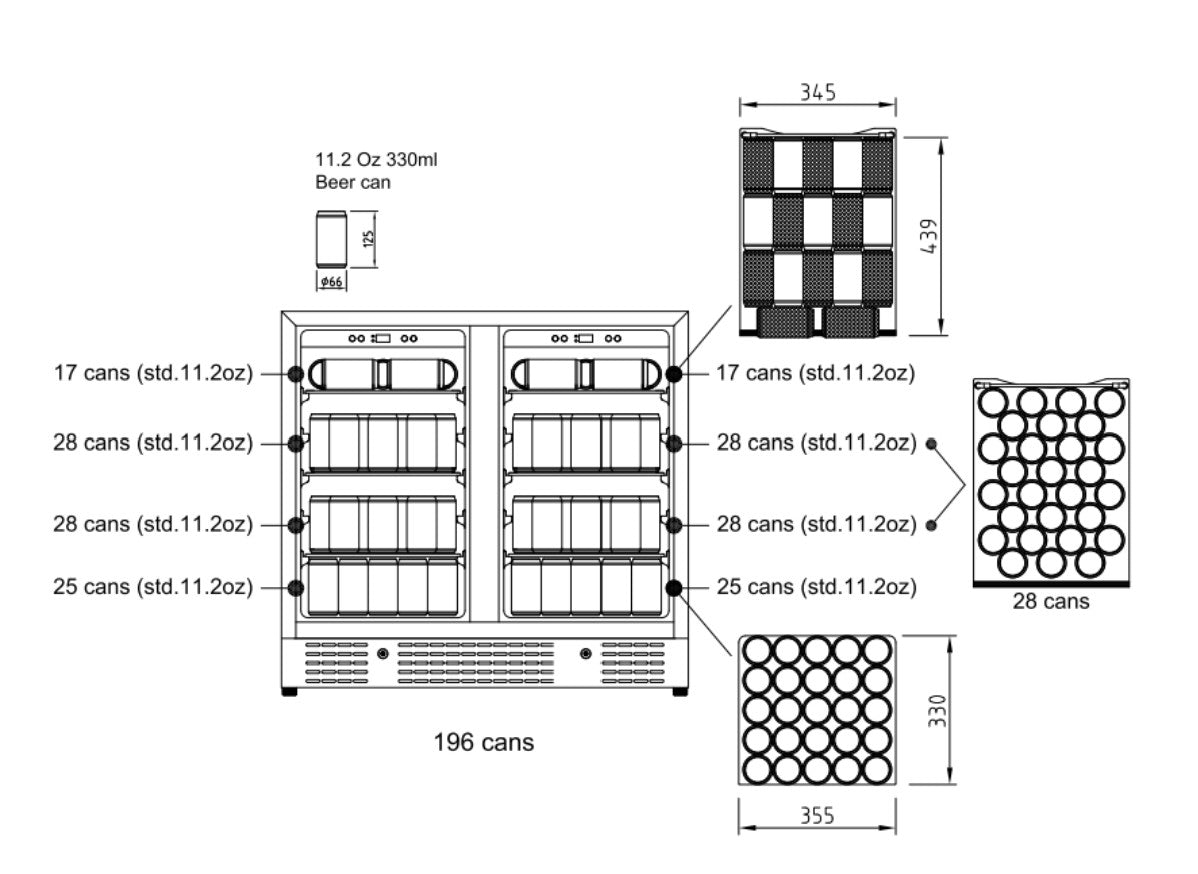 900mm-wide Under Bench Dual Zone Beverage Fridge
