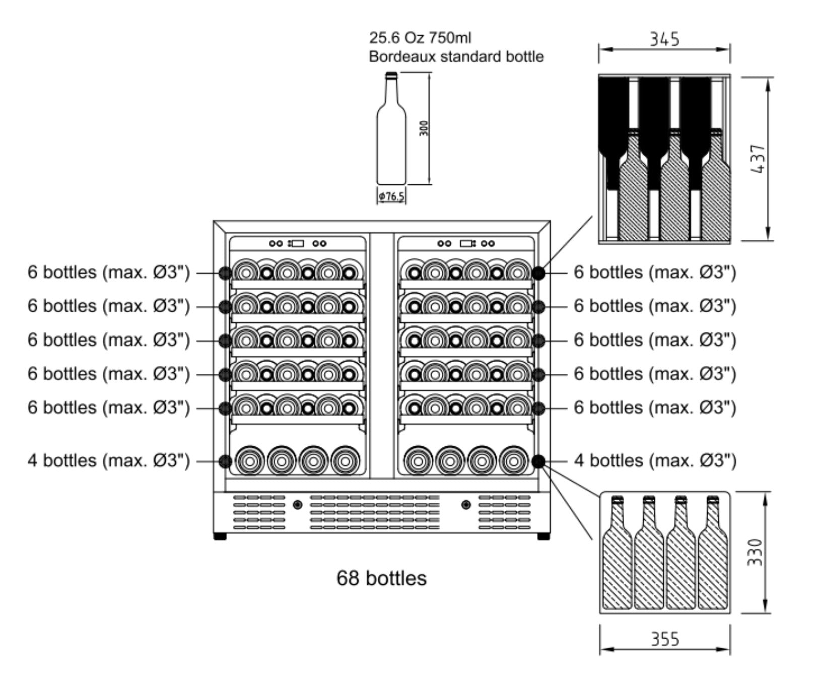 900mm-wide Under Bench Dual Zone Wine Fridge