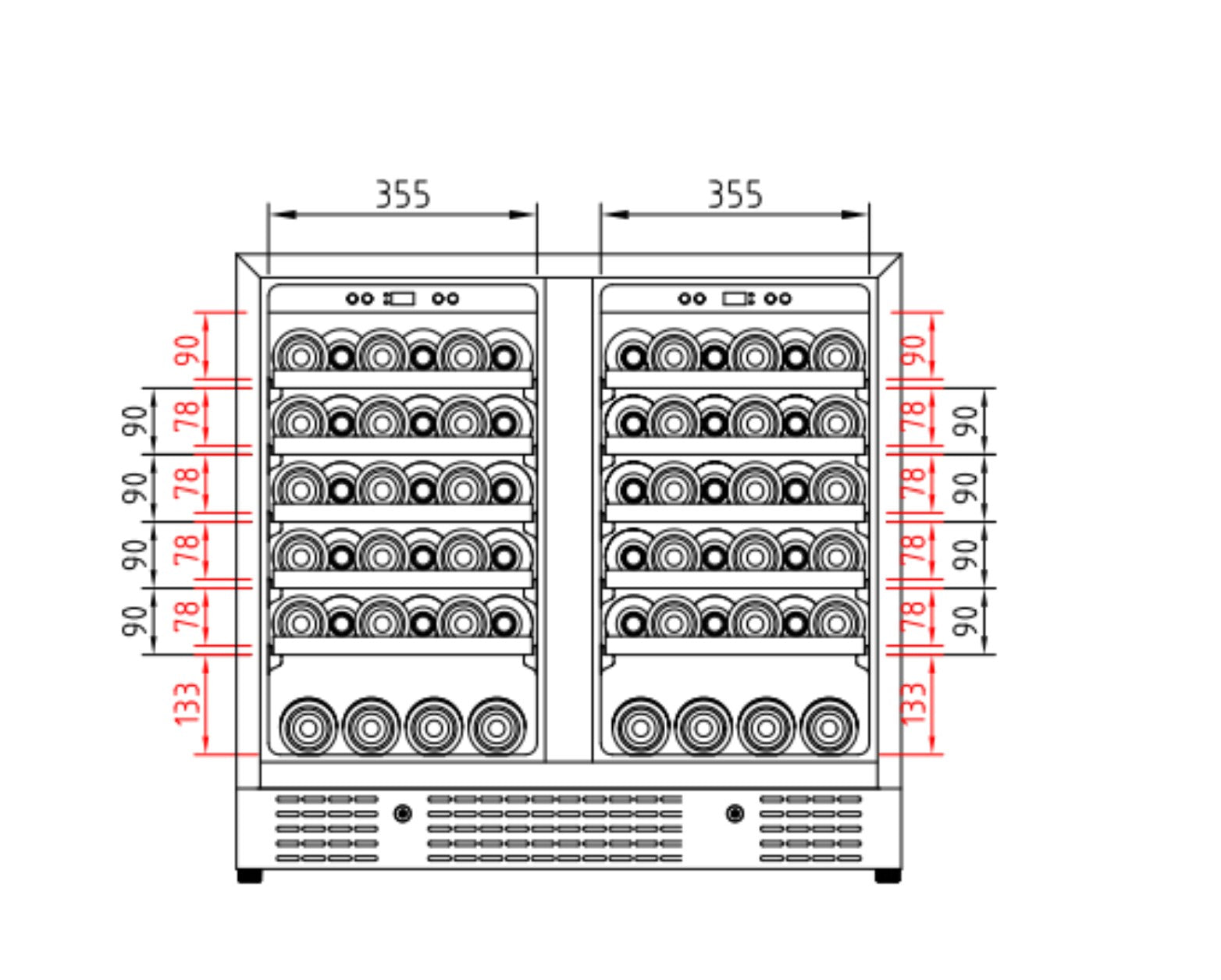 900mm Under Bench Dual Zone Wine Fridge