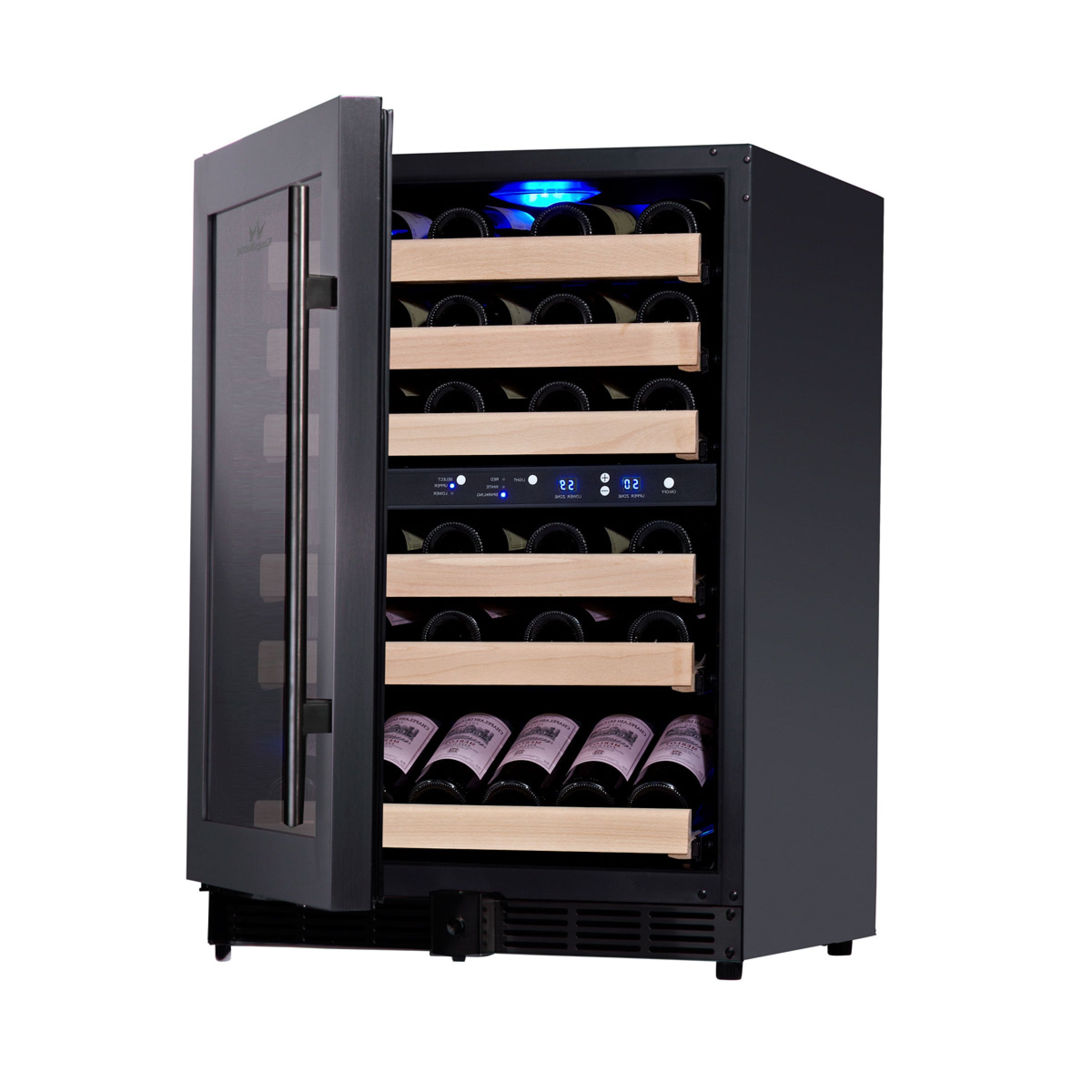 Refurbished - 152 Litre Under Counter Dual Zone Wine Fridge Black Door