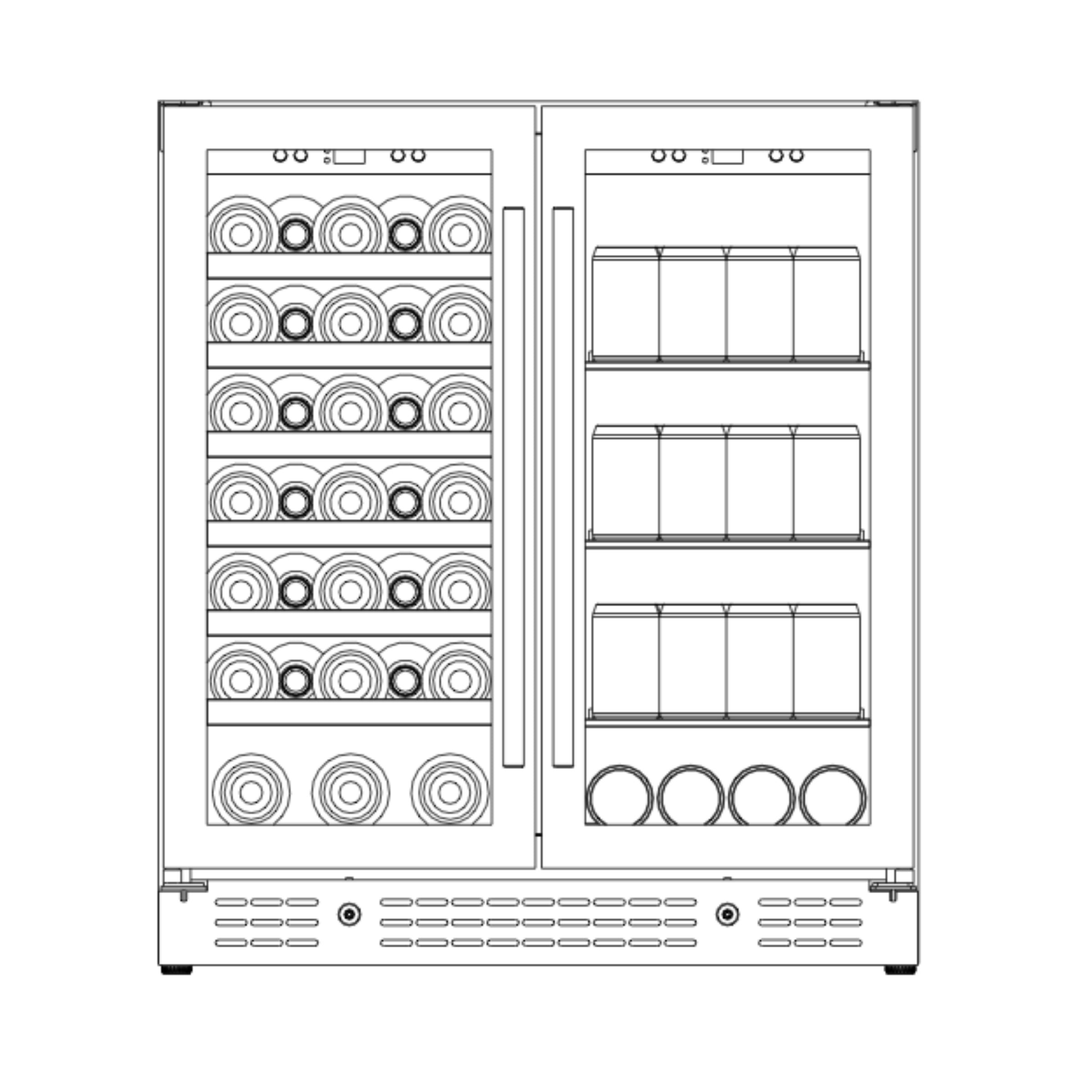 750mm Wide Under bench Low-E Glass Door Wine and Beer Fridge Combo