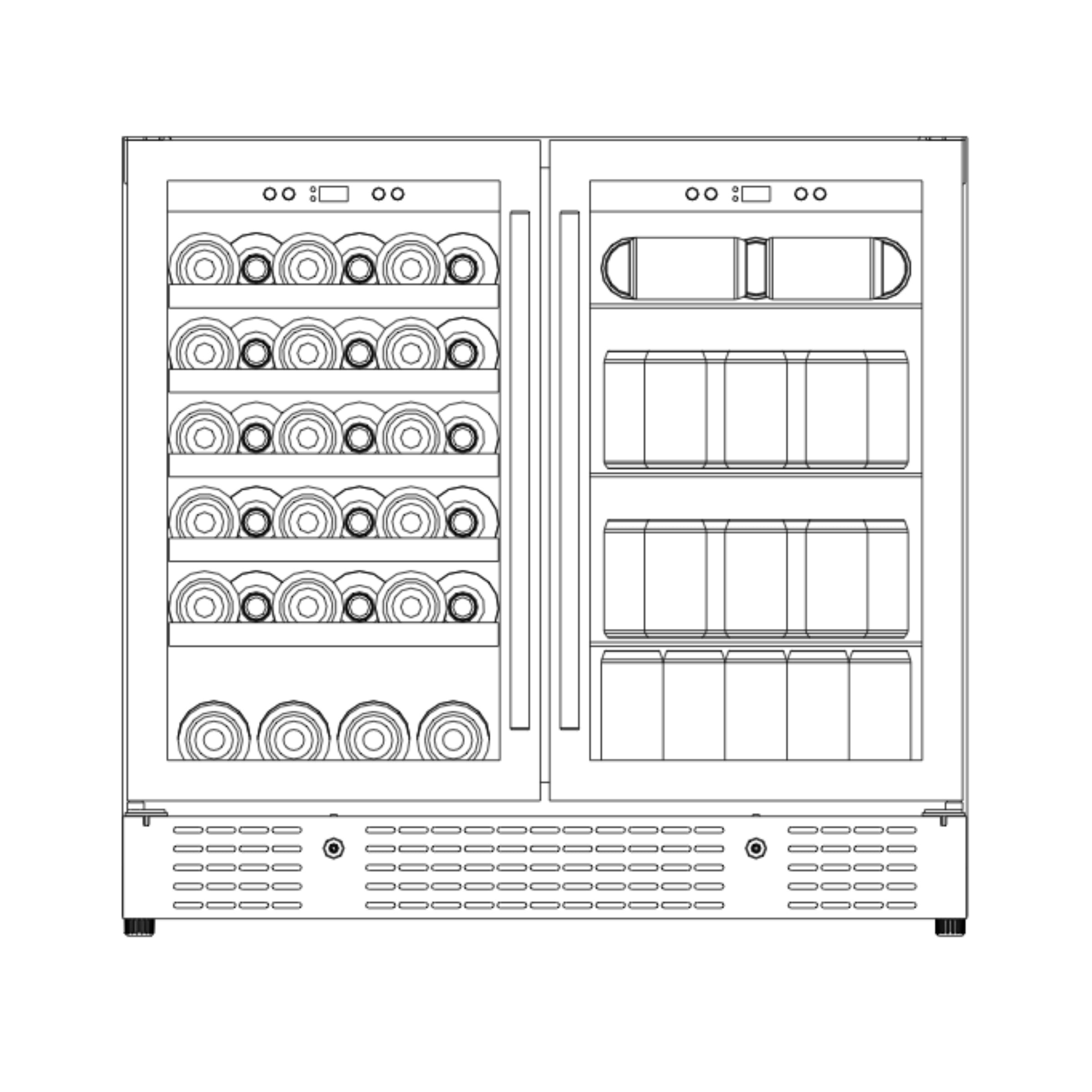 900mm-Wide Under Bench Wine & Beer Fridge Combo