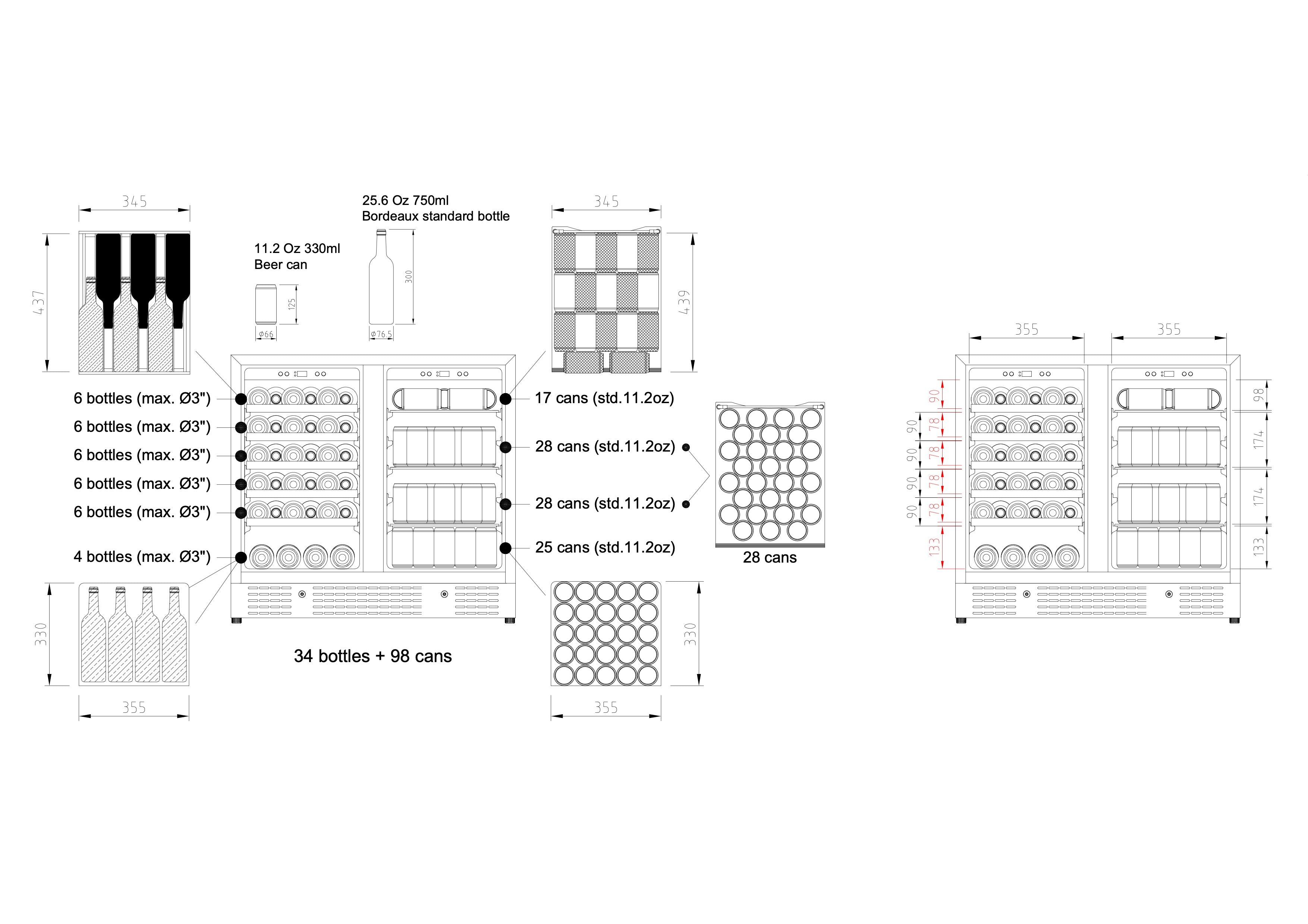 900mm-Wide Under Bench Wine & Beer Fridge Combo
