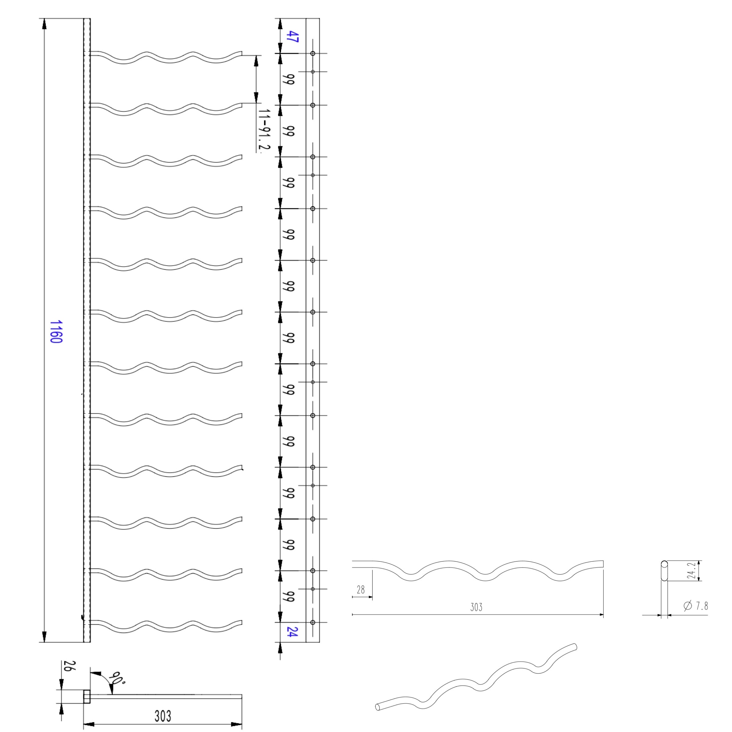 C-Type Label Display Wall Mounted Metal Wine Racks