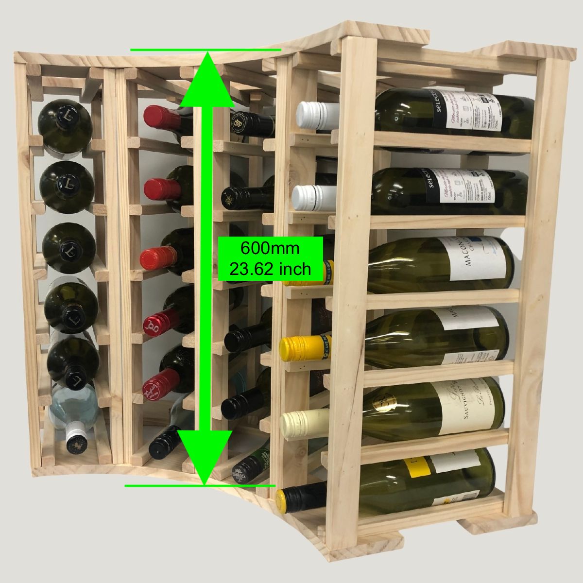4 Column 24 Bottle Curved Corner Wine Cube | 18mm Thick