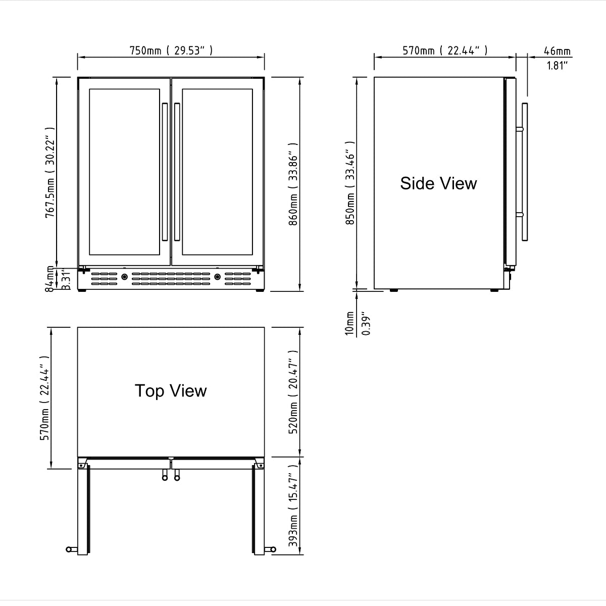 750mm Under Bench Dual Zone Wine Fridge