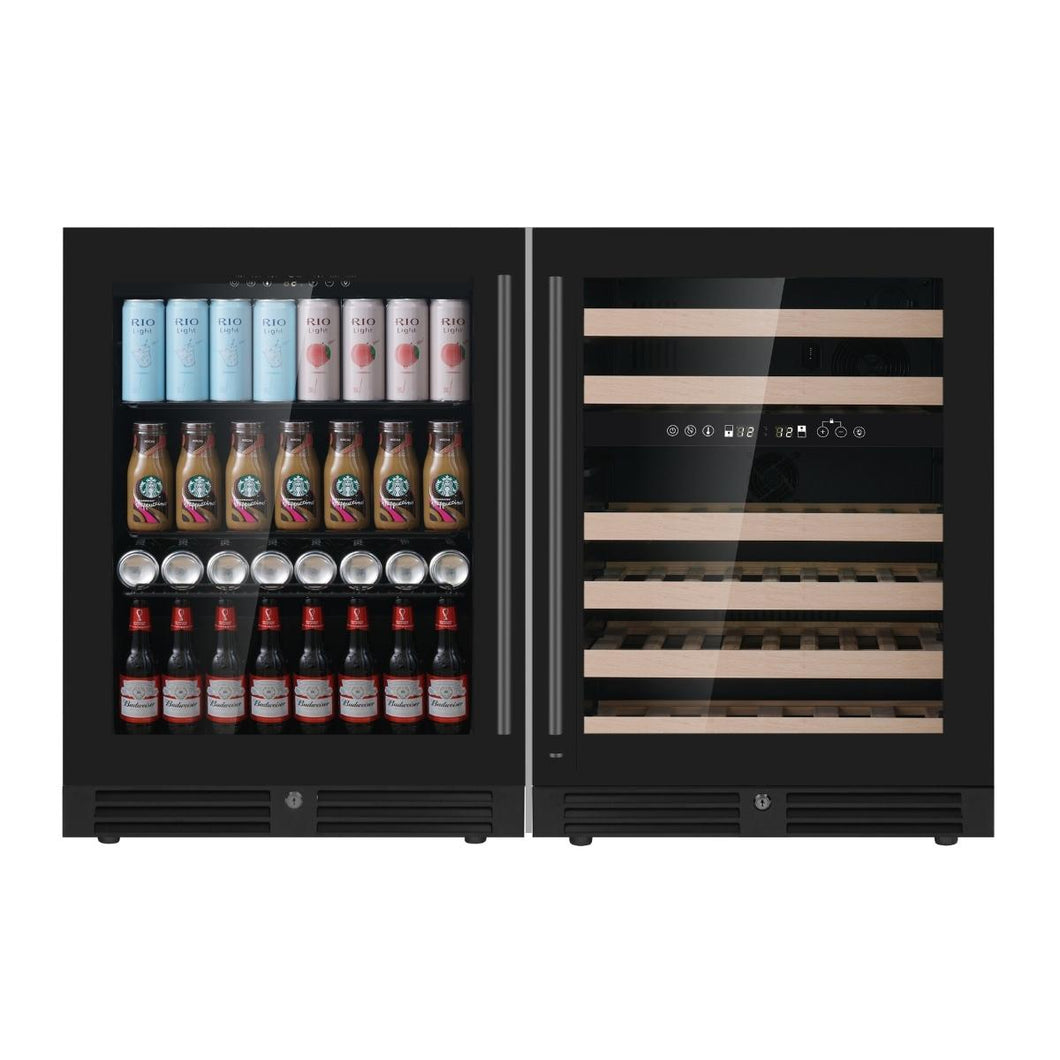 Under Bench Wine Fridge and Bar Refrigerator COMBO With Low-E Glass