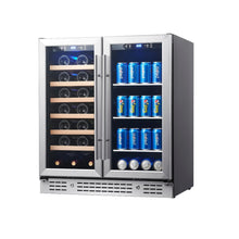 Load image into Gallery viewer, 750mm Wide Under bench Low-E Glass Door Wine and Beer Fridge Combo
