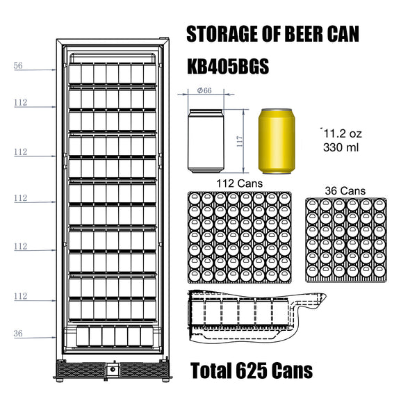 KB405BGS kingsbottle beverage cooler storage capacity of 11.2 oz 330ml beer cans 