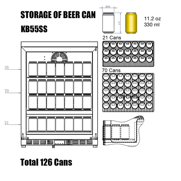 KB55SS kingsbottle beverage cooler storage capacity of 11.2 oz 330ml beer cans 