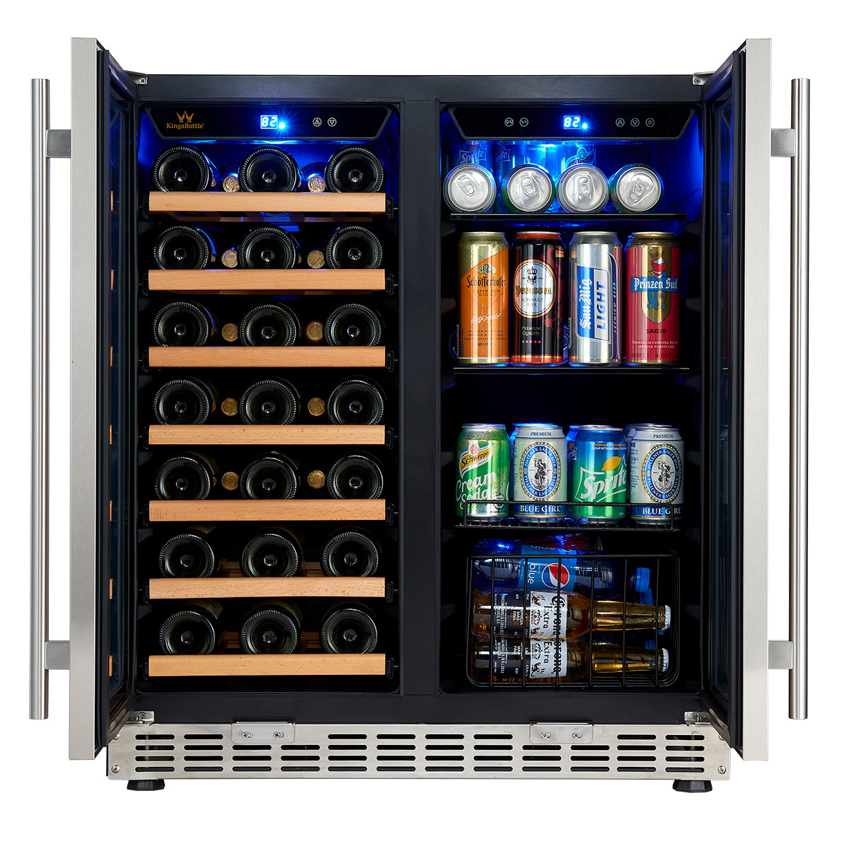750mm Wide Underbench LowE Glass Door Wine and Beer Fridge Combo