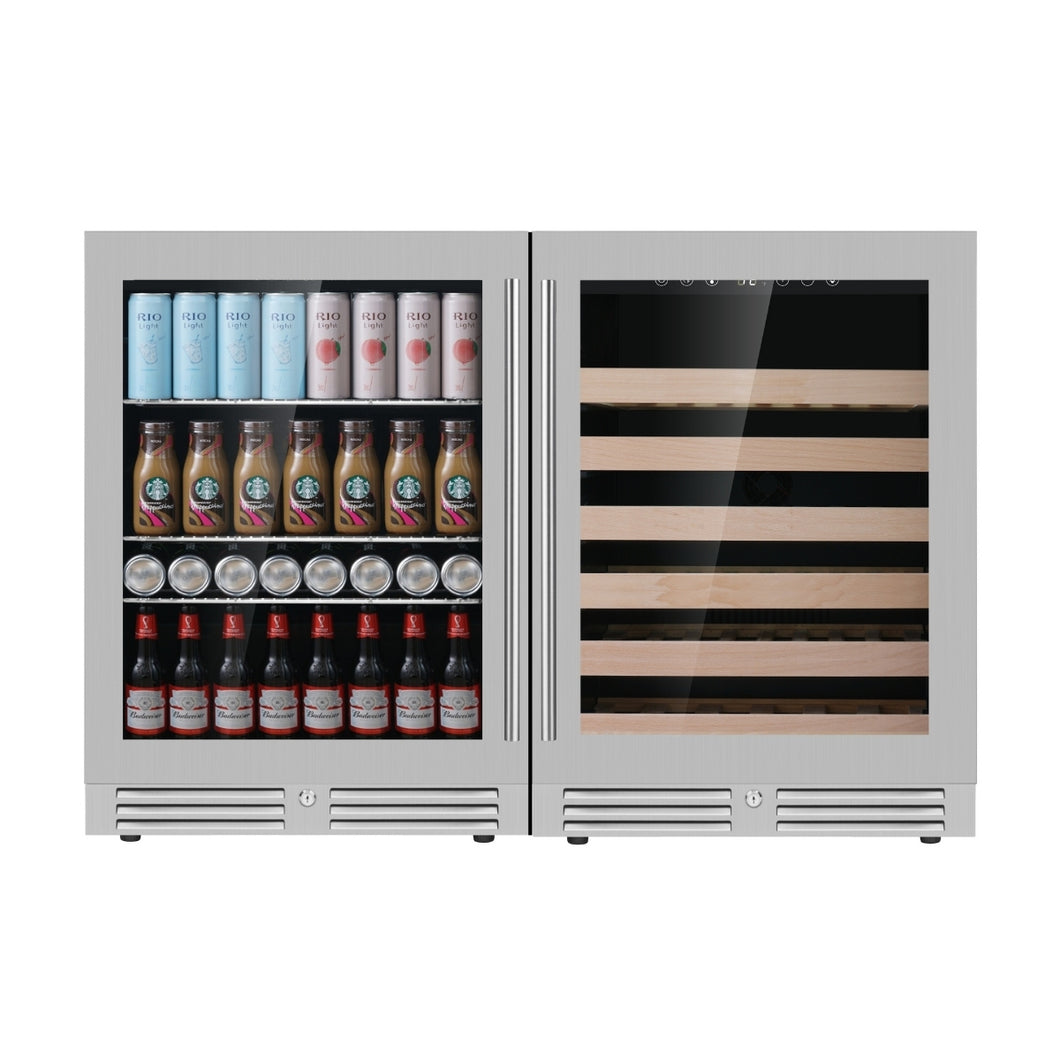 Under-Bench Wine & Bar Fridges Combo with Low-E Glass