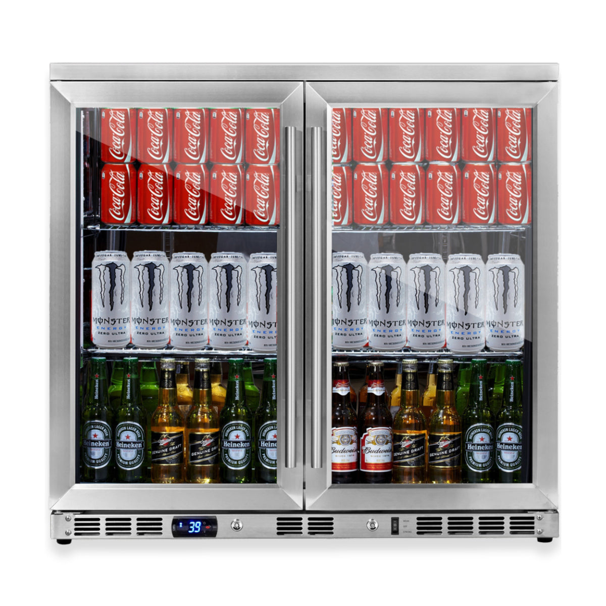 2-Door Stainless Under-Bench Drink Fridge with Heating Glass