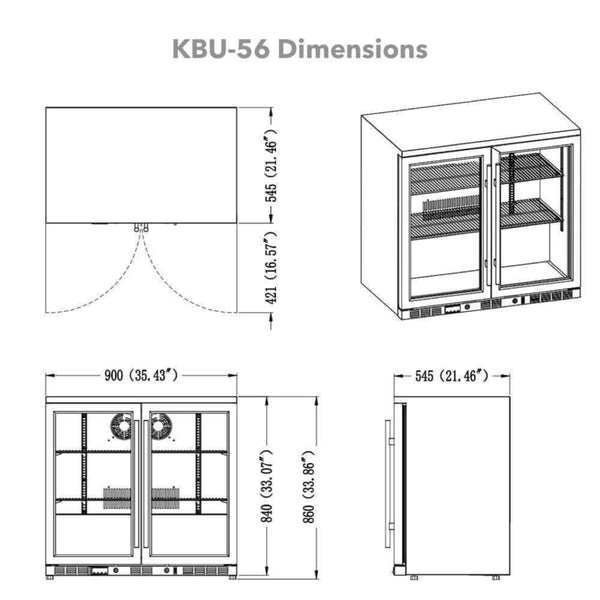 REFURBISHED Heating Glass 2-Door Full Stainless Under Bench Beverage Fridge, Indoor or Outdoor