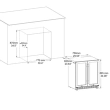 Load image into Gallery viewer, 750mm Wide Underbench Low-E Glass Door Wine and Beer Fridge Combo
