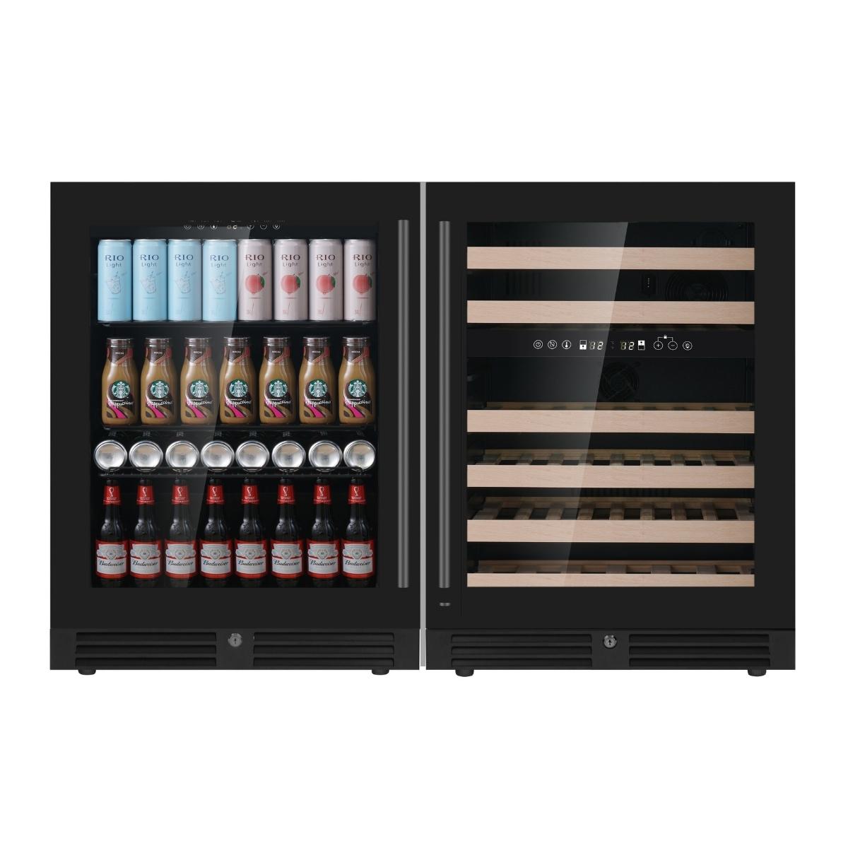 Under Bench Wine Fridge and Bar Refrigerator COMBO With LowE Glass