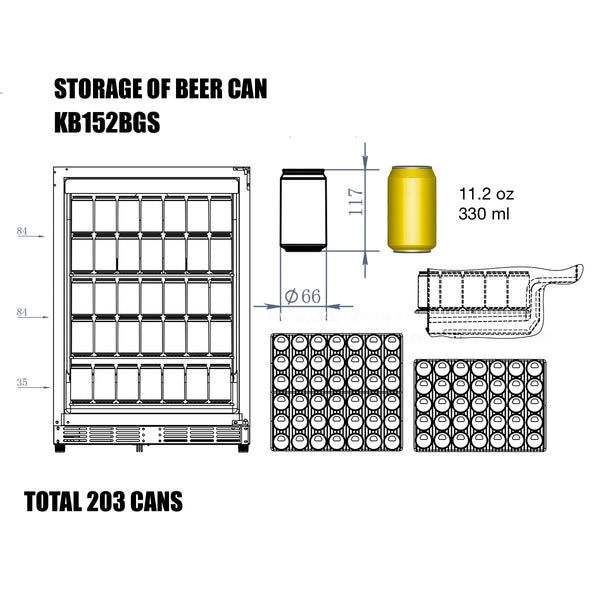 KB152BGS kingsbottle beverage cooler storage capacity of 11.2 oz 330ml beer cans 