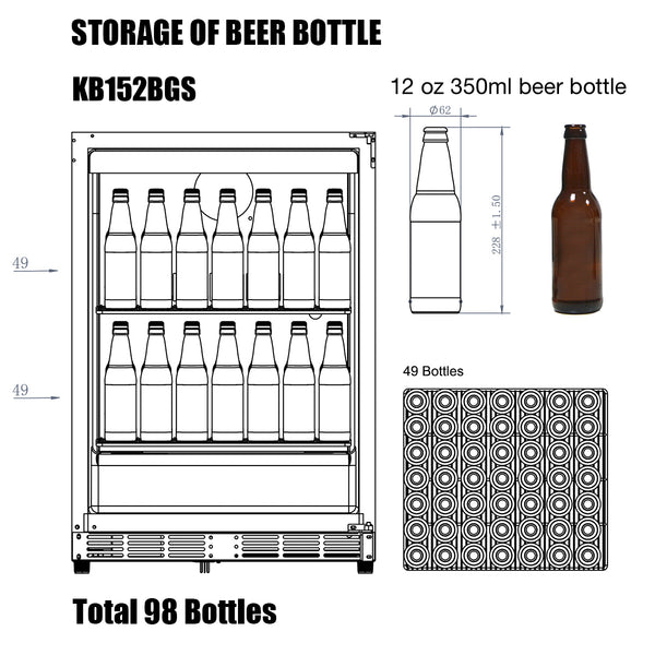 KB152BGS kingsbottle beverage cooler storage capacity of 12 oz beer bottles
