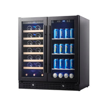 Load image into Gallery viewer, 750mm Wide Under bench Low-E Glass Door Wine and Beer Fridge Combo
