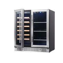 Load image into Gallery viewer, 750mm Wide Under bench Low-E Glass Door Wine and Beer Fridge Combo

