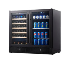 Load image into Gallery viewer, 900mm Wide Under Bench Low-E Glass Door Wine and Beer Fridge Combo
