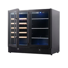 Load image into Gallery viewer, 900mm Wide Under Bench Low-E Glass Door Wine and Beer Fridge Combo
