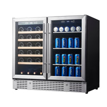 Load image into Gallery viewer, 900mm Wide Under Bench Low-E Glass Door Wine and Beer Fridge Combo
