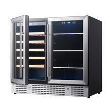 Load image into Gallery viewer, 900mm Wide Under Bench Low-E Glass Door Wine and Beer Fridge Combo
