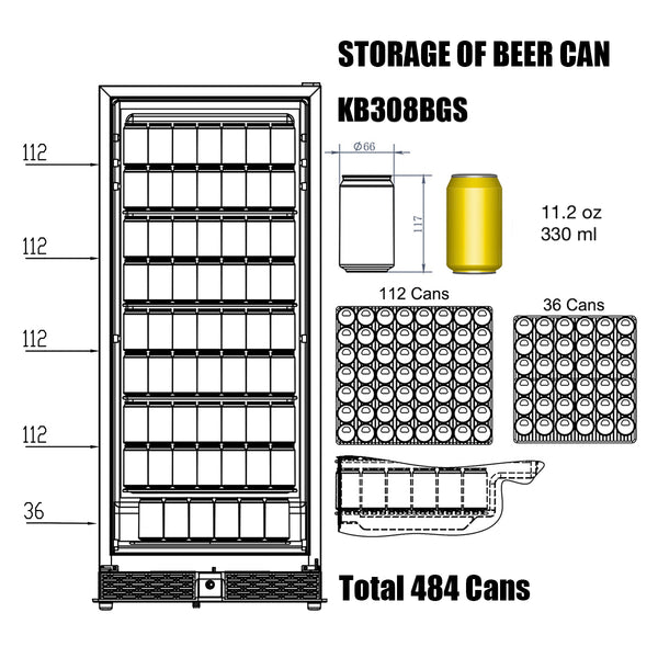 KB308BGS kingsbottle beverage cooler storage capacity of 11.2 oz 330ml beer cans 