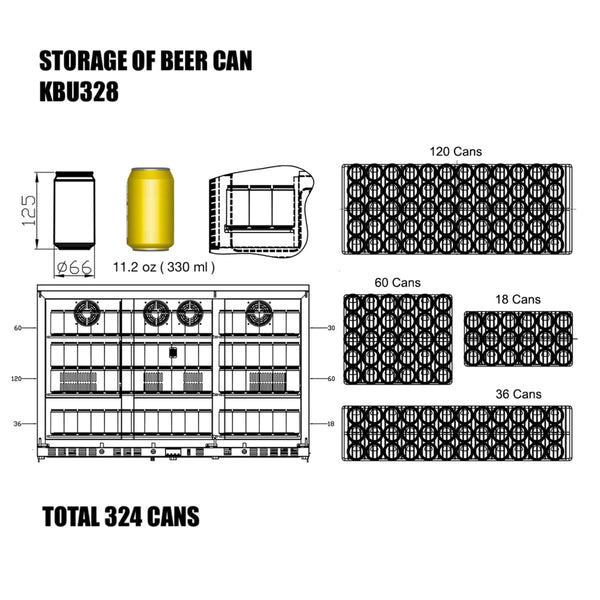 KB328SS kingsbottle beverage cooler storage capacity of 11.2 oz 330ml beer cans 