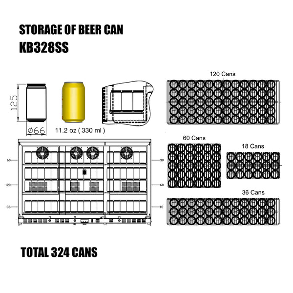 KB328SS kingsbottle beverage cooler storage capacity of 11.2 oz 330ml beer cans 