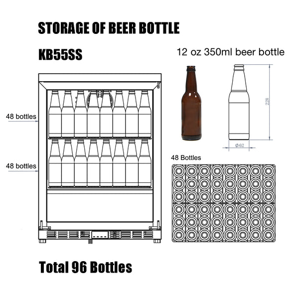 KB55SS kingsbottle beverage cooler storage capacity of 12 oz beer bottles 