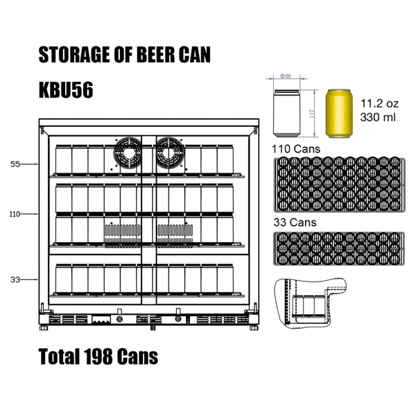 KB56SS kingsbottle beverage cooler storage capacity of 11.2 oz 330ml beer cans 
