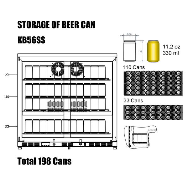 KB56SS kingsbottle beverage cooler storage capacity of 11.2 oz 330ml beer cans 