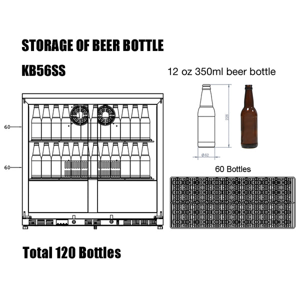 KB56SS kingsbottle beverage cooler storage capacity of 12 oz beer bottles