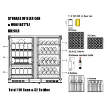 Load image into Gallery viewer, KB28LR kingsbottle wine&amp;beverage cooler storage capacity of 11.2 oz 330ml beer cans 
