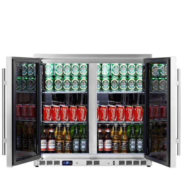 Heating Glass 2-Door Full Stainless Under Bench Beverage Fridge