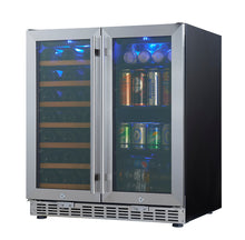 Load image into Gallery viewer, 750mm Wide Underbench Low-E Glass Door Wine and Beer Fridge Combo
