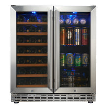 Load image into Gallery viewer, 750mm Wide Underbench Low-E Glass Door Wine and Beer Fridge Combo
