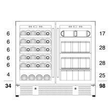 Load image into Gallery viewer, 900mm Wide Under Bench Low-E Glass Door Wine and Beer Fridge Combo
