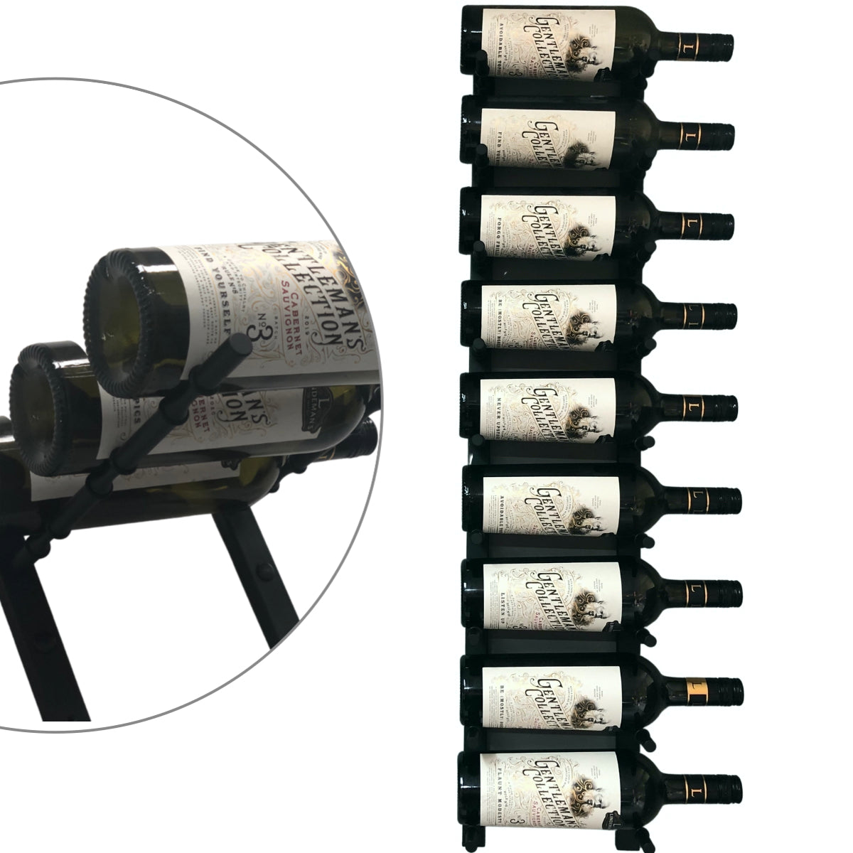 Label Display Wall Mounted Metal Rail Wine Racks 3 Bottle Depth KingsBottle