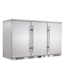 Load image into Gallery viewer, 3-Door Under Bench Beverage Fridge, Outdoor Solid Door
