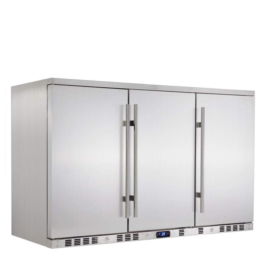 3-Door Under Bench Beverage Fridge, Outdoor Solid Door